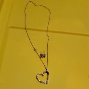 Chic 925 Pink Heart Necklace and Earring Set